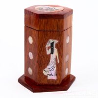 Lọ đựng tăm - hũ tăm gỗ hương khảm cô gái - loại đẹp