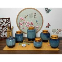Lọ Đựng Trà/Chè Hộp Chè Khô Men Hoả Biến Màu Xanh Dương Dáng Choé Dáng Bí Dáng Vuông Gốm Sứ Cao Cấp Bát Tràng