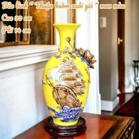 Lọ hoa 30cm " Thuận Buồm Xuôi Gió " Bình Bông Men Màu gốm sứ bát tràng Đắp Nổi