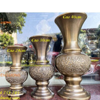 Lọ hoa bằng đồng thờ cúng họa tiết hoa cúc 3 cỡ: cao 24cm, 30cm, 40cm màu nâu giả cổ