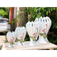 Lọ hoa Bát Tràng-Lọ hoa bàn tay trắng vẽ hoạ tiết dễ dàng cắm hoa dơn, hoa lay ơn