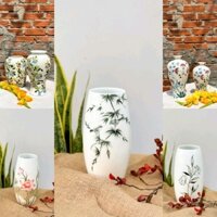 Lọ hoa bát tràng, lọ hoa tết, bình gốm Bát Tràng vẽ tay thủ công, gốm men bóng khử trắng cao cấp