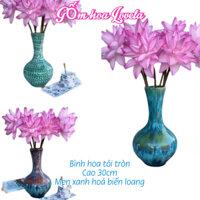 Lọ hoa bình cắm hoa sứ Bát tràng dáng tỏi tròn cao 30cm màu men hoả biến xanh chảy sang trọng