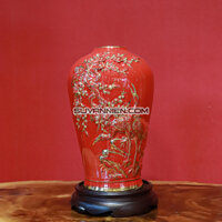 Lọ Hoa Chim Hạc màu đỏ Vẽ Vàng Nổi