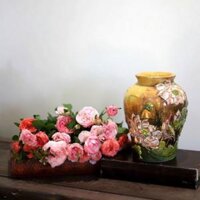 Lọ Hoa Chim Hoa Đắp Nổi Vẽ Vàng