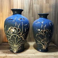 Lọ hoa đùi dế men đá xanh khắc hoa sen