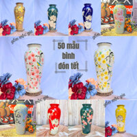 Lọ hoa gốm mộc, Bình hoa cắm đào, tuyết mai ,lựu , sen 2024 , mẫu đùi dế bát tràng cao cấp , hoạ tiết vẽ mộc H35CM