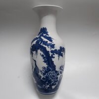 Lọ hoa gốm sứ - Lộc bình gốm sứ Bát Tràng BÌNH AN PHÚ QUÝ-Họa tiết cá chép, hoa sen - 49 cm