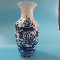 Lọ hoa gốm sứ - Lộc bình gốm sứ Bát Tràng BÌNH AN PHÚ QUÝ-Họa tiết cá chép, hoa sen - 32cm