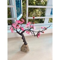 Lọ hoa hình tảng đá + hoa Đào bonsai trang trí bàn, kệ phòng khách