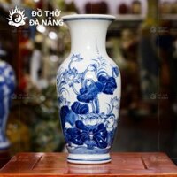 Lọ hoa lục bình Bát Tràng men lam họa tiết sen vẽ tay ĐT- LH01