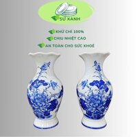 Lọ hoa lượn sen men trắng, bình bông, đồ thờ cúng gia tiên gốm sứ Bát Tràng Hoạ tiết vẽ tay Sứ Xanh