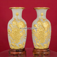 Lọ Hoa Sen Cá – Men Rạn – Dát Vàng