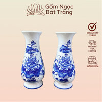 Lọ hoa sen men trắng, bình bông, đồ thờ cúng gia tiên gốm sứ Bát Tràng Hoạ tiết vẽ tay Gốm Ngọc