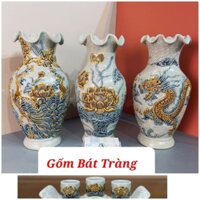 Lọ Hoa Thờ Cúng Men Rạn Nổi vẽ Rồng Bát_Bình Bông Gốm Bát Tràng Hàng Loại 1
