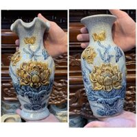 Lọ Hoa Thờ Cúng Men Rạn Nổi vẽ Sen Bát_Bình Bông Gốm Bát Tràng Hàng Loại 1