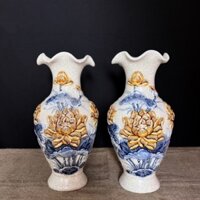 Lọ Hoa Thờ Cúng Men Rạn Nổi vẽ Sen_Bình Bông Gốm Bát Tràng Hàng Loại 1