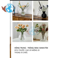 Lọ hoa thủy tinh hồng trung nhiều màu cao 20cm đường kính miệng 10cm / bình bông quả địa cầu tròn cao 20cm