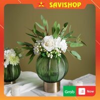 Lọ hoa thủy tinh trang trí - Bình cắm hoa tròn xanh vân xanh, phong cách Bắc Âu độc đáo, trang trí nhà 🔴SAVISHOP🔴