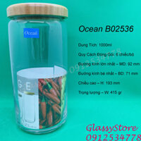 Lọ hũ Thủy Tinh Ocean nắp gỗ đựng thực phẩm, gia vị, hạt , ngũ cốc 1 cái - 1000ml - Gỗ