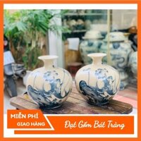 Lọ hút lộc cao 27cm men rạn vẽ sen cá gốm sứ Bát Tràng - Lọ hoa dáng củ tỏi - Bình hút Lộc phong thủy