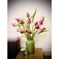 Lọ khắc hoa phù dung men ngọc bích - Bát Tràng