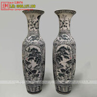 Lọ lục bình Bát Tràng tứ cảnh men chàm – Mã LB076