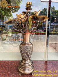 Lọ Lục Bình Cắm Hoa Sen Bằng Đồng Hun Họa Tiết Rồng Phượng