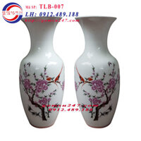 Lọ lục bình sứ trắng Bát Tràng vẽ hoa đào