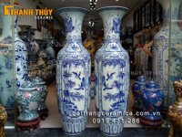 Lọ lục bình sứ vẽ tứ quý men Lam cao 1m4