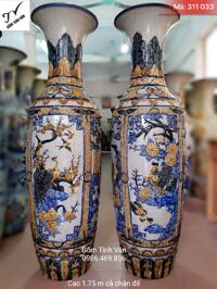 Lọ lục bình tứ quý, mã 311033, men rạn cổ đắp nổi, tùng trúc cúc mai, xuân hạ thu đông, cao 1.75 met cả chân đế, gốm sứ bát tràng, tinh vân