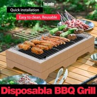 Lò nướng BBQ dùng một lần có thể tái sử dụng Bếp than nướng và cắm trại di động cho 1-6 người Đi kèm kẹp và bàn chải Chịu nhiệt độ cao Đá núi lửa