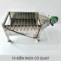 Lò nướng than hoa Có Quạt Thổi - Lò quay gà vịt mô tơ tự động 10 xiên INOX - tặng 10 xiên đơn và 2 xiên 3