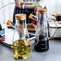 Lọ Thủy Tinh Chia Vạch Có Nắp Đậy Gỗ, Lọ Đựng Dầu Ăn, Nước Mắm Có Vòi Rót - Coco Cup
