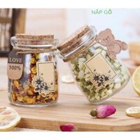 Lọ thuỷ tinh, Hũ thuỷ tinh nắp gỗ, đựng sữa chua, pudding, decor trang trí (dáng cao, 100ml)