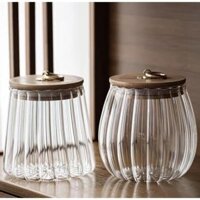 Lọ thủy tinh nắp gỗ dáng bầu HB201