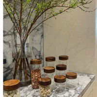Lọ thuỷ tinh nắp gỗ keo thuỷ tinh đựng bánh kẹo, hạt, đồ khô, hũ thuỷ tinh đựng gia vị nắp đậy kín P053- Ichi
