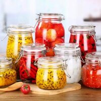 Lọ thủy tinh nắp kẹp inox 500ml - 750ml - 1L- 2L, Hũ thủy tinh nắp cài kín đựng mật ong, đồ khô, ngâm chanh