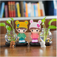 Lọ thủy tinh trồng cây thủy sinh kèm tượng tặng sỏi, gồm tượng-bình-đế,mang lại thư giãn