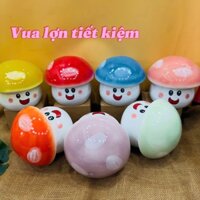Lỗ tròn Nấm sắc màu-lợn sứ Bát Tràng-Heo Đất-ống sứ, hồng, đen-Ống đựng tiền Vua lợn Tiết Kiệm