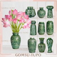 Lọ Vân Nổi Men Hoa Gốm Xanh Ngọc Lục Bảo - Bình Hoa Decor gomsutupo - Gốm Sứ TUPO Bát Tràng