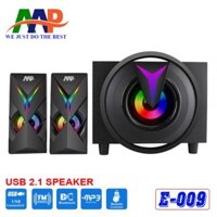 Loa 2.1 AAP E009 LED Chính hãng (AUX, Bluetooth, USB, Thẻ nhớ, FM, Remote)/ E 012