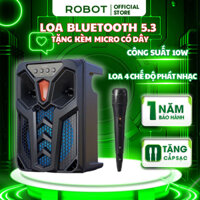 Loa Bluetooth 10W Xách Tay ROBOT RB300 Hỗ Trợ Kết Nối AUX, Thẻ Nhớ, USB, Loa Karaoke Tặng Kèm Mic Có Dây- Bảo Hành 1 Năm