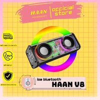 Loa bluetooth bass mạnh HAAN V8 nghe nhạc không dây vỏ trong suốt kết nối tws 2 loa hỗ trợ usb thẻ nhớ tf