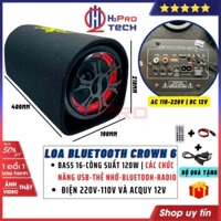 Loa Bluetooth Crown 6 Bass 16 Usb-Thẻ Nhớ-Radio Fm-Karaoke, Loa Cho Ô Tô Super Bass Nghe Nhạc Cực Hay - H2Pro Tech