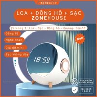 Loa bluetooth đa chức năng ZONEHOUSE, đế sạc điện thoại không dây, đồng hồ báo thức gương, giá đỡ điện, 5in1 [ZONESHOP]