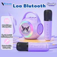 Loa Bluetooth Hát Karaoke Sanrio Kuromi Kèm 2 Mic Không Dây Nghe Nhạc,Âm Bass Cực Chất Viền LED Đổi Màu