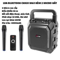 Loa Bluetooth Karaoke Công Suất Lớn, Loa Xách Tay Mini Chigo M63 kèm 2 míc - Bảo Hành 12 tháng