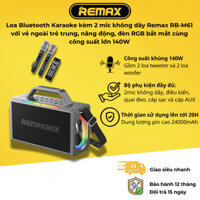 Loa Bluetooth Karaoke kèm 2 mic không dây Remax RB-M61 công suất lớn 140W, thiết kế trẻ trung năng động, đèn RGB bắt mắt