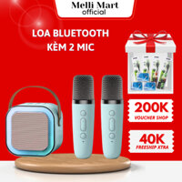 Loa Bluetooth Karaoke Mini MELLI Sạc Pin Không Dây, Âm Thanh Hay Bass Chuẩn Tặng Kèm 2 Míc Hát